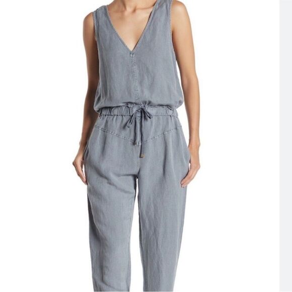 Young Fabulous & Broke Alex Drawstring Waist Linen blend Jumpsuit gray blue XS - Picture 3 of 16